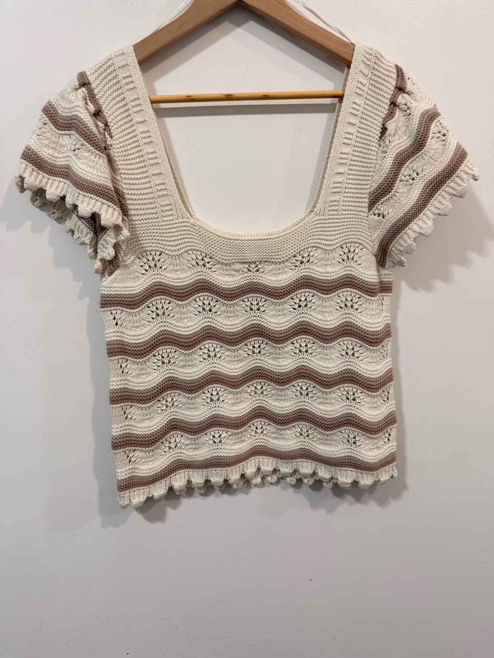 Jessica Simpson Summer Boho Cream Cotton Square-Neck Crochet Crop Top Size XL